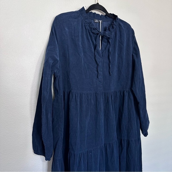 NWT colette women’s navy corduroy cotton dress lagenlook peasant tiered one size - Picture 3 of 5
